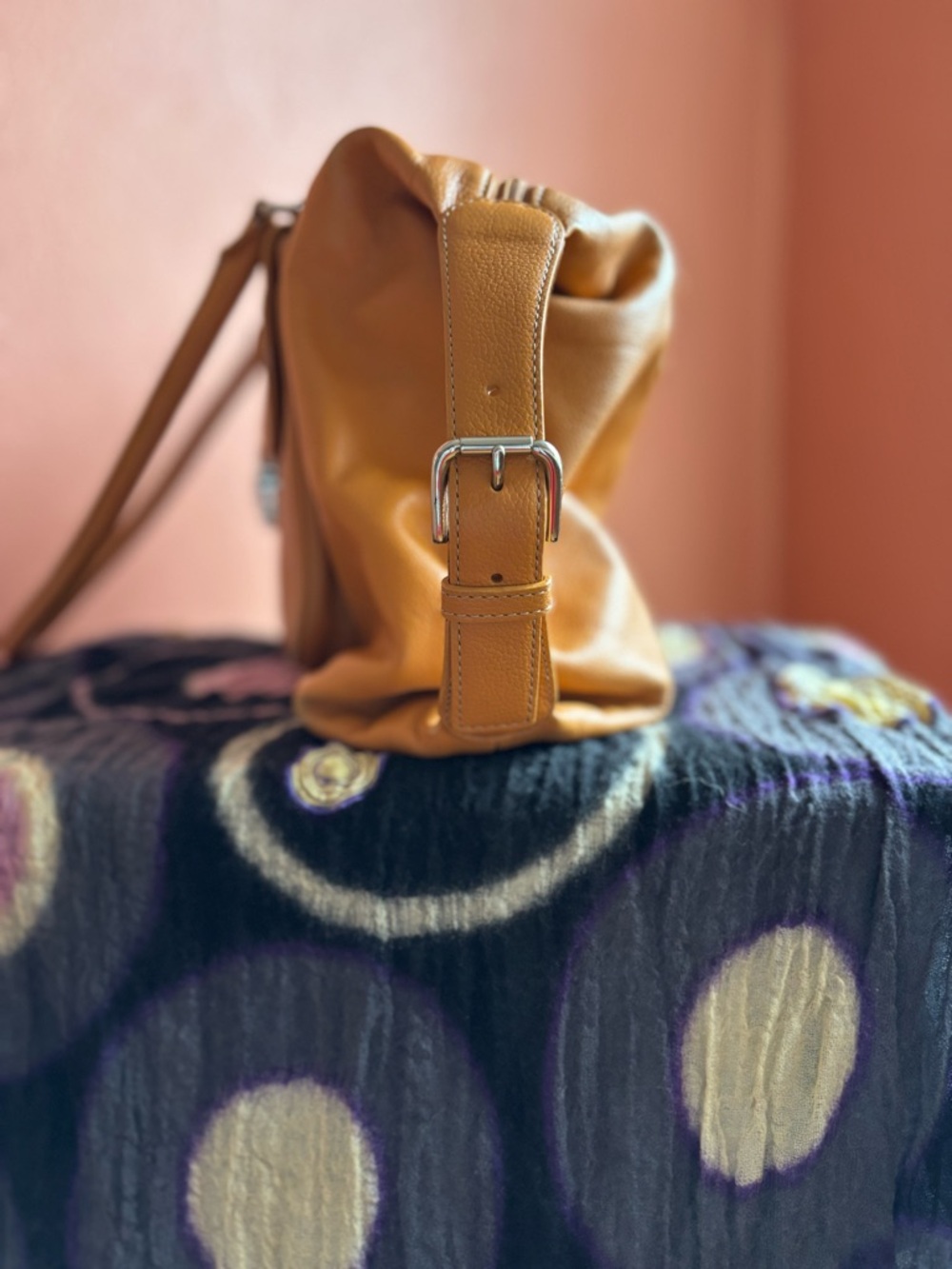 Levenger Periwinkle Leather Satchel Handbag - Picture 3 of 9